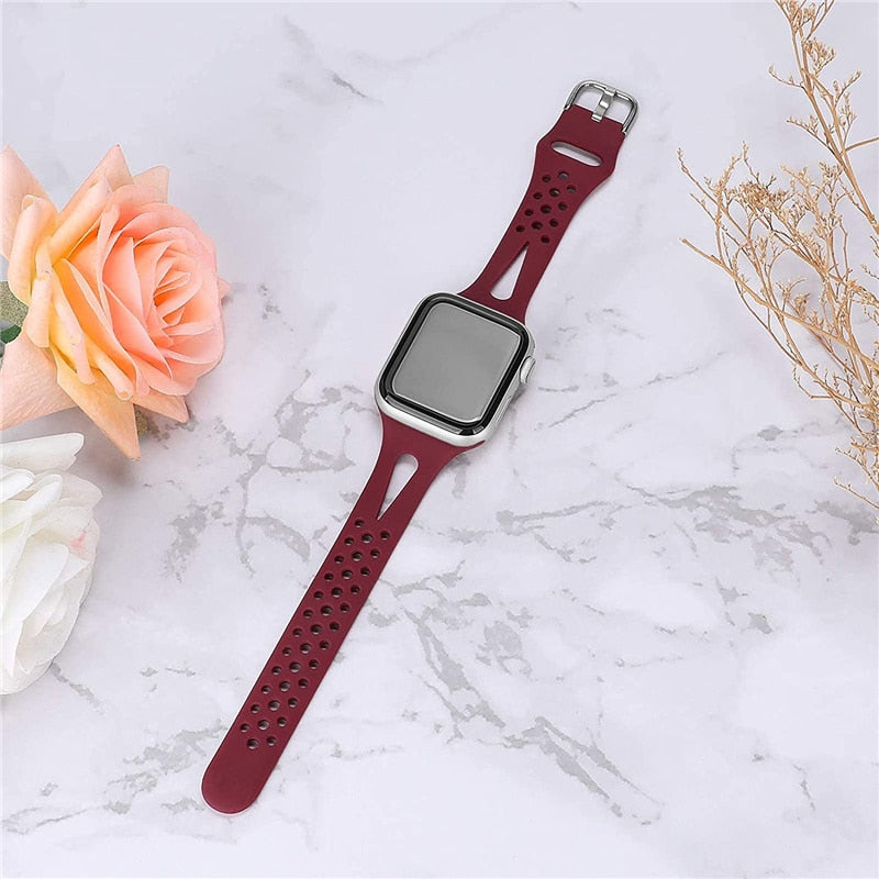 Slim FDK Watch Bands for Apple watch 44mm 40mm 42mm 38mm Silicone watchband correa bracelet for iwatch series 7 6 5 4 3 SE 45mm 41mm