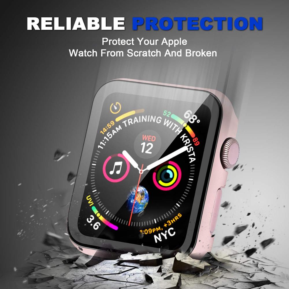 Glass+case for Apple Watch serie 6 5 4 3 SE 44mm 40mm iWatch case 42mm 38mm Bumper+screen Protector Cover Apple watch Accessorie