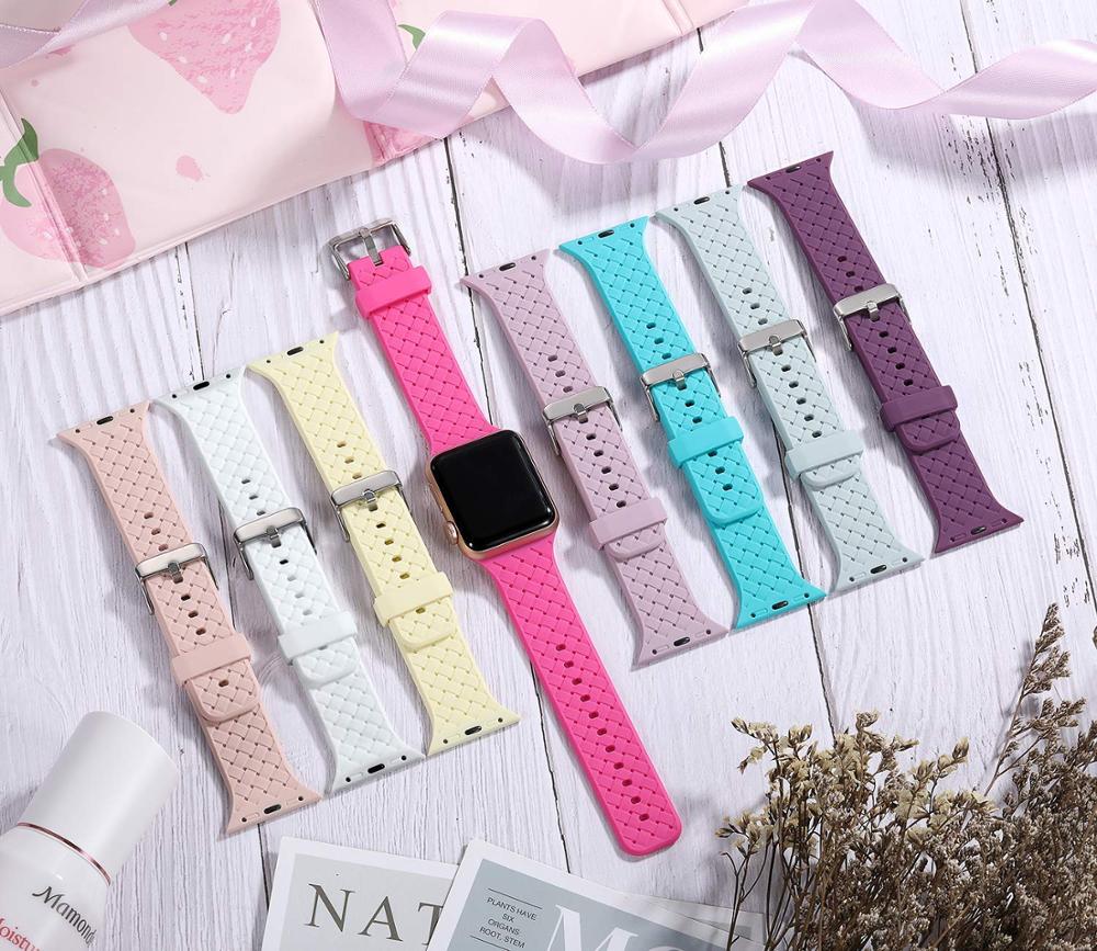 FDK Watch Bands Silicone Strap for Apple watch band 44mm 40mm 45mm 41mm 42mm 38mm Accessories Woven Pattern bracelet iWatch series 6 5 4 3 SE 7