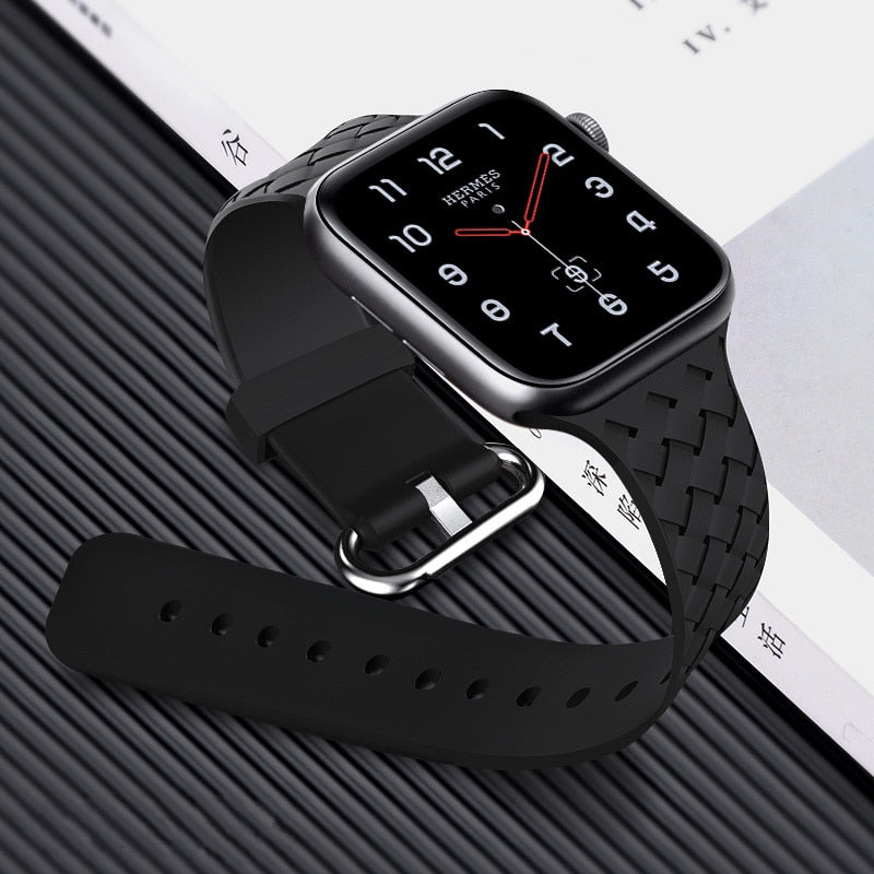 FDK Watch Bands Silicone Strap for Apple watch band 44mm 40mm 45mm 41mm 42mm 38mm Accessories Woven Pattern bracelet iWatch series 6 5 4 3 SE 7