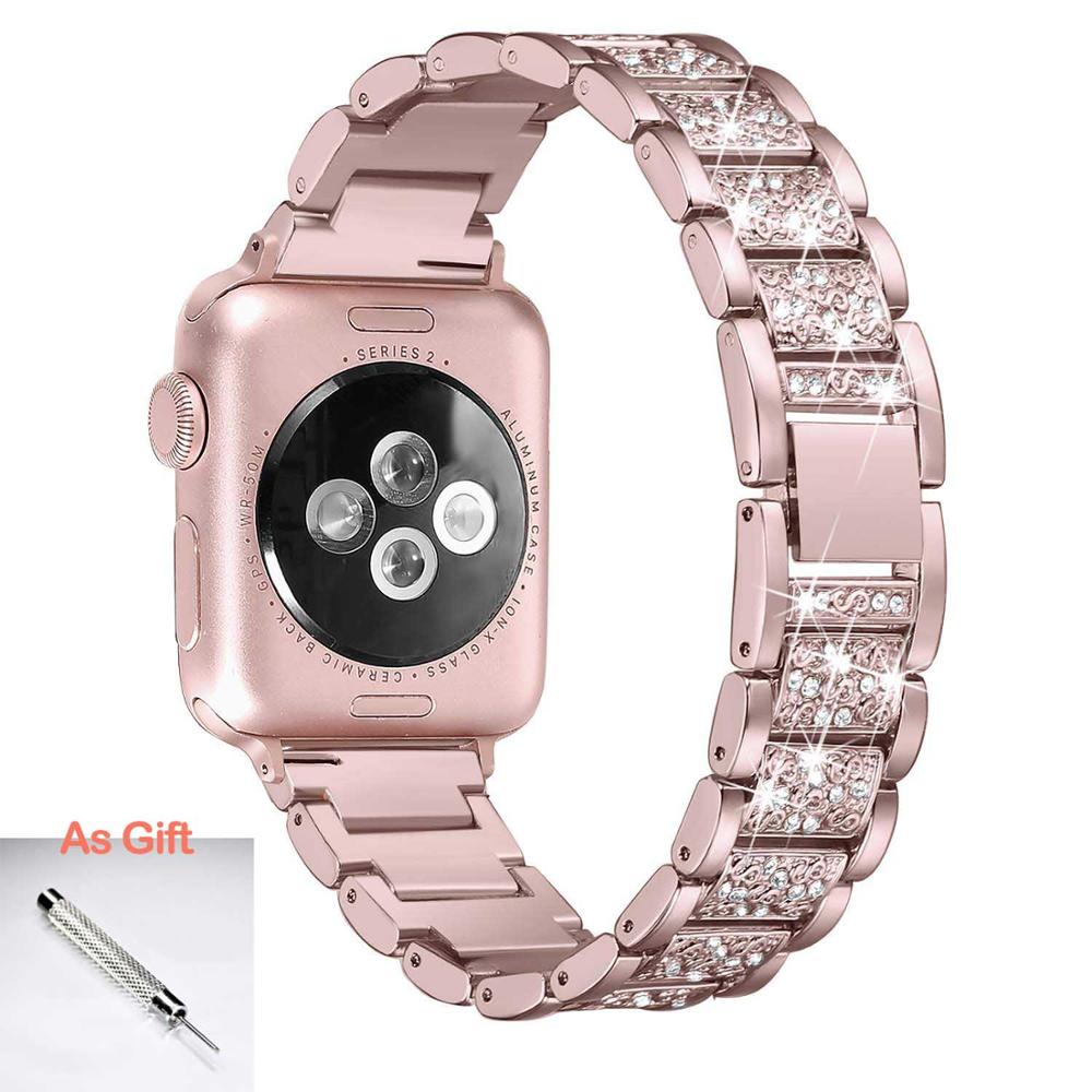 Correa de acero inoxidable para Apple Watch Band 7 6 SE 5 4 41 mm 45 mm 38 mm 42 mm ultra 49 mm Pulsera de diamantes Iwatch Series 8 40 mm 44 mm