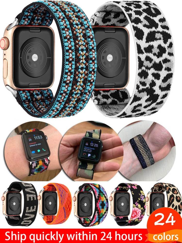 Correa de repuesto elástica de nailon Solo Loop compatible con Apple Watch Series 10, 9, 8, 7, 6, 5, 4, 3, 2 y 1 SE Ultra