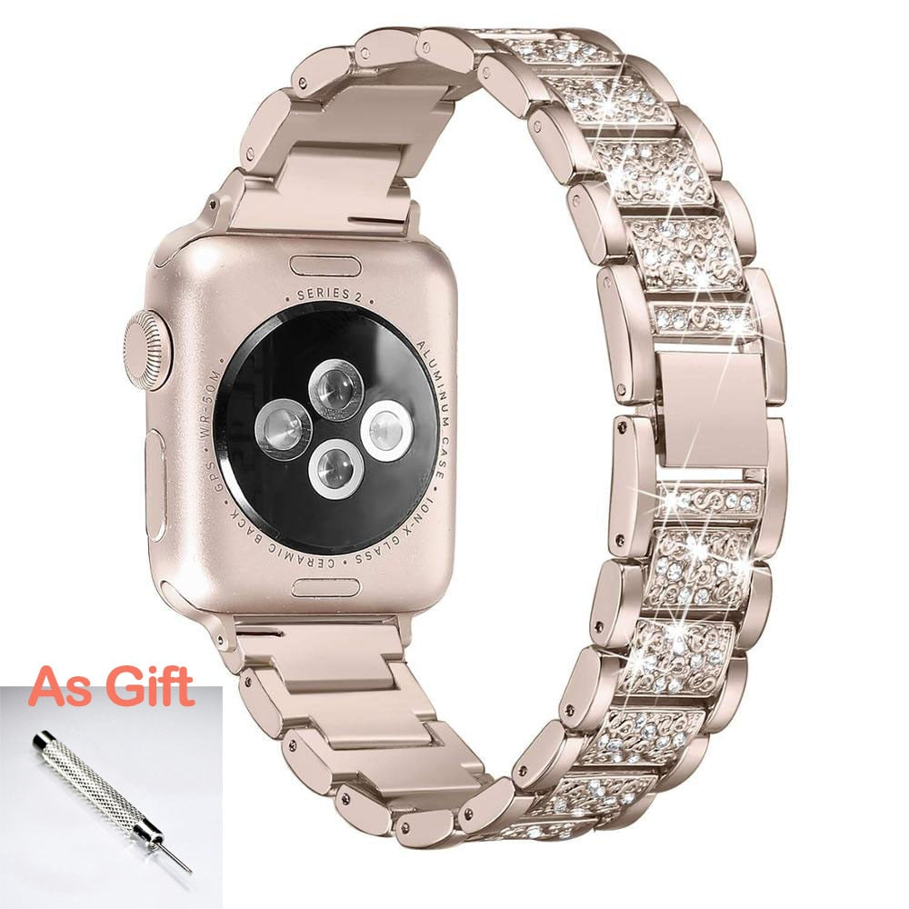 Correa de acero inoxidable para Apple Watch Band 7 6 SE 5 4 41 mm 45 mm 38 mm 42 mm ultra 49 mm Pulsera de diamantes Iwatch Series 8 40 mm 44 mm