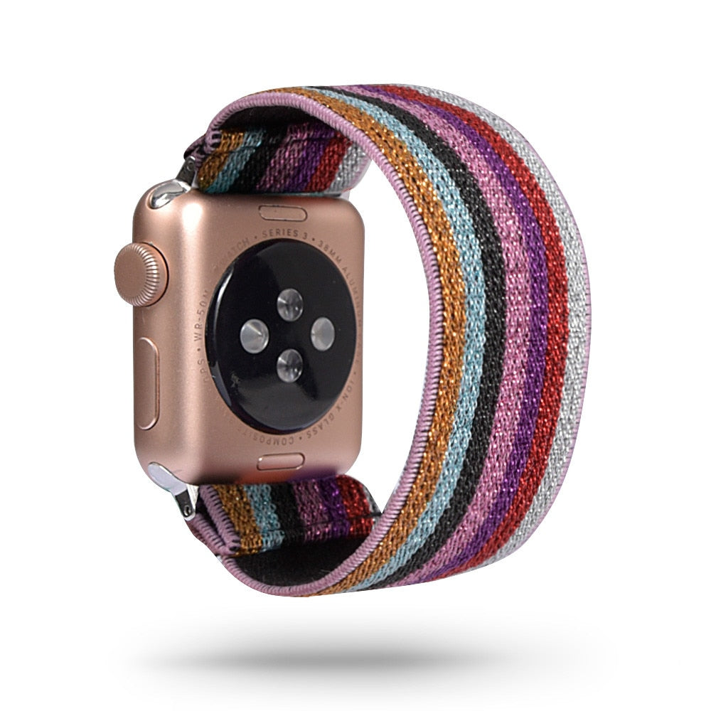 Correa de repuesto elástica de nailon Solo Loop compatible con Apple Watch Series 10, 9, 8, 7, 6, 5, 4, 3, 2 y 1 SE Ultra