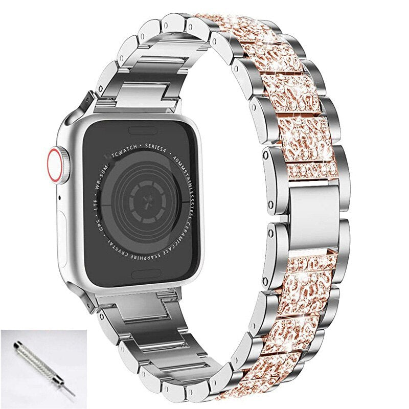 Correa de acero inoxidable para Apple Watch Band 7 6 SE 5 4 41 mm 45 mm 38 mm 42 mm ultra 49 mm Pulsera de diamantes Iwatch Series 8 40 mm 44 mm