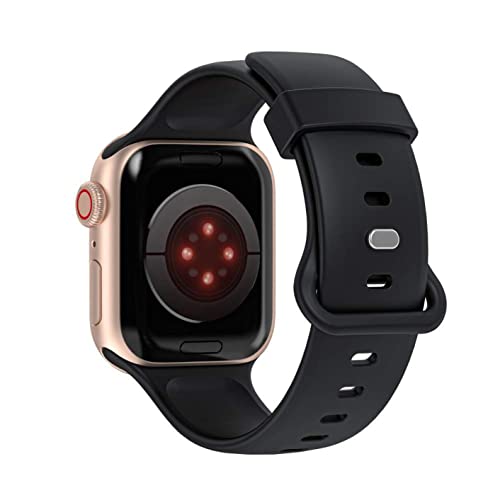 CORREAS DE RELOJ FDK Correas de reloj de silicona suave con hebilla de un solo clavo Correa deportiva compatible con Apple Watch 44 mm 42 mm Correas negras Correa de repuesto para mujeres y hombres UNISEX Color negro Correa de reloj impermeable.