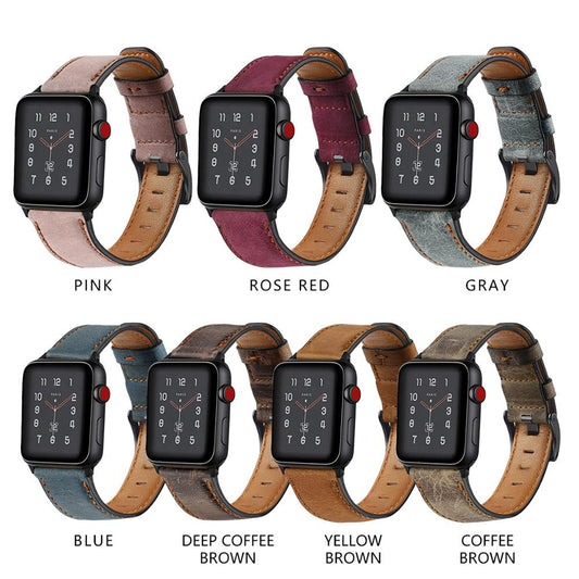 Correa de reloj de cuero de vaca retro compatible con Apple Watch Series 10, 9, 8, 7, 6, 5, 4, 3, 2 SE, Ultra iWatch